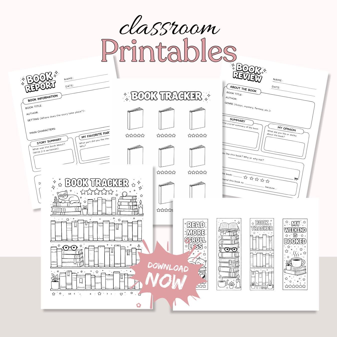 Teacher Printable Bookmarks Easy Book Report Coloring Pages Bookshelf ...