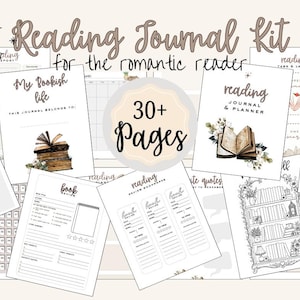 May include: A Reading Journal Kit for the romantic reader. The kit includes over 30 pages of printable templates for book reviews, reading logs, and journaling. The design features illustrations of books and floral accents.