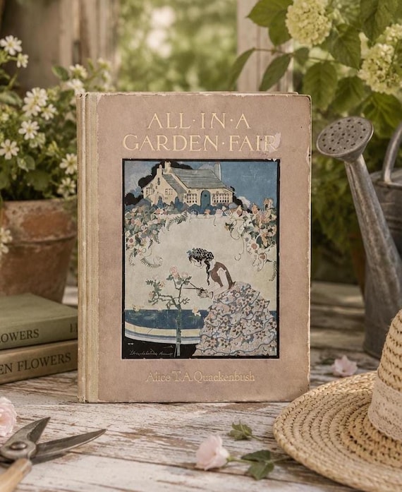 Vintage Garden Book Enchanted Rose Garden Whimsical Cottage Decor Greek Plant Names Flower Poetry All in a Garden Fair