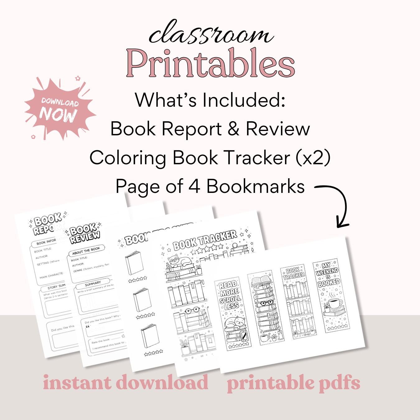Teacher Printable Bookmarks Easy Book Report Coloring Pages Bookshelf ...