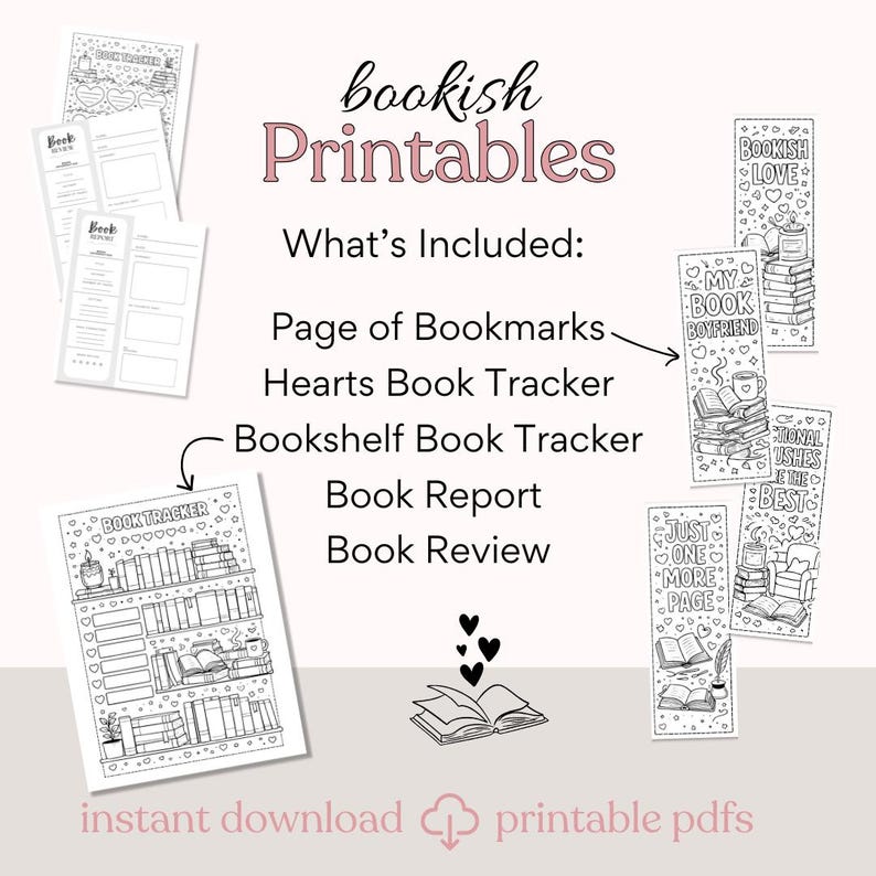 Bookmark Printable Bundle Adult Coloring Reading Tracker Romance Reader ...