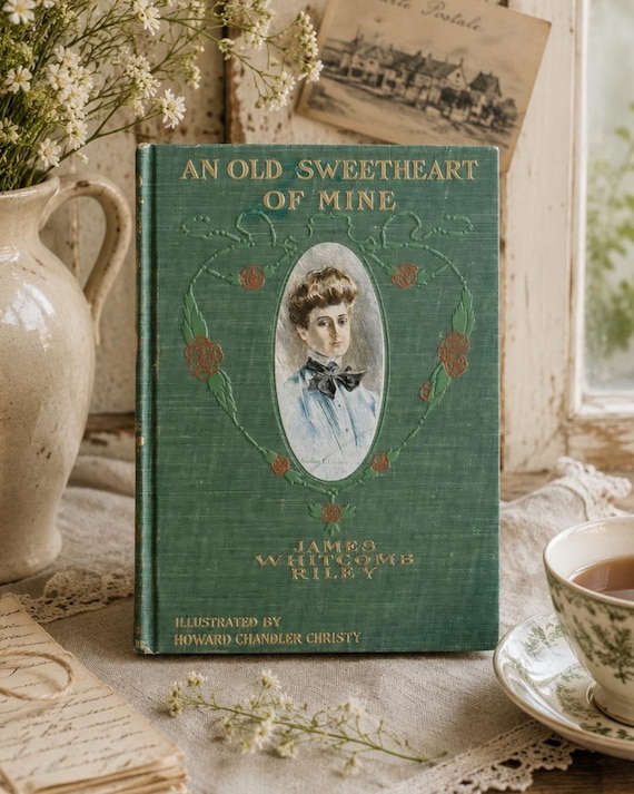 Vintage Poetry Book Romantic Gift Early 1900s Love Poems Cottagecore Romance Antique Decor Green Gold Wedding Gift An Old Sweetheart of Mine
