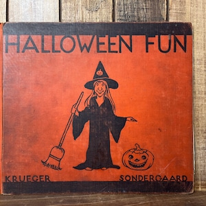 Vintage Halloween Book Halloween Decor Witch with Broom Jack O’Lantern Fall Decor Orange Black Rare Hardcover Childrens Book Illustrated