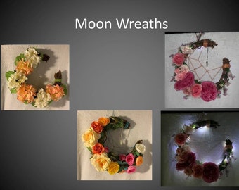 Crescent Moon Wreath, Moon Wreath, Goddess Wreath, Spiritual Wreath, Natural Wreath, Dream Catcher Wreath, Light Up Wreath