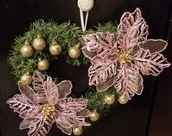 Pink & Gold Christmas or Valentine Heart Shaped Wreath