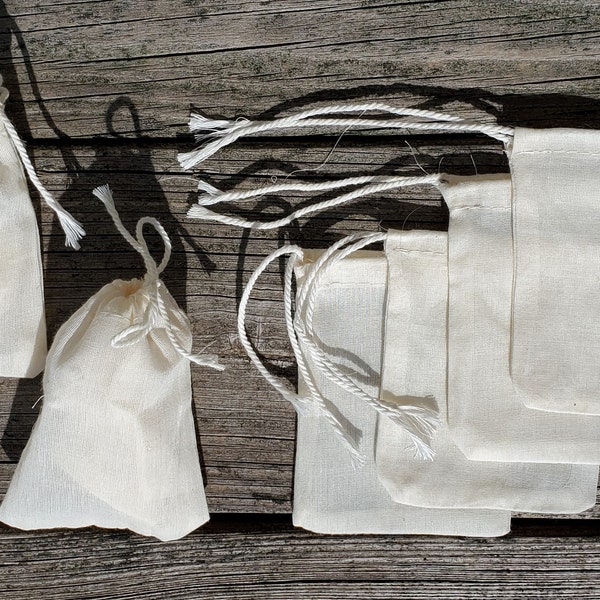 Thick Muslin Bags 50 pack 3 x 4 inches 3x4 inch herb kefir Cotton muslinbags leaf tea sachet party favor wedding drawstring natural