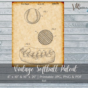 PRINTABLE Vintage Softball Ball Patent Print - INSTANT DOWNLOAD