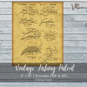 PRINTABLE vintage fishing hooks patent print - INSTANT DOWNLOAD