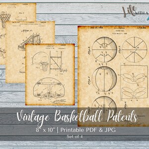 PRINTABLE Vintage Basketball Patent Prints Set Bundle - INSTANT DOWNLOAD