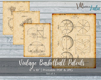 PRINTABLE Vintage Basketball Patent Prints Set Bundle - INSTANT DOWNLOAD