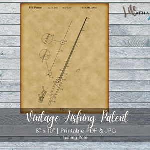 PRINTABLE vintage fishing pole patent print - INSTANT DOWNLOAD