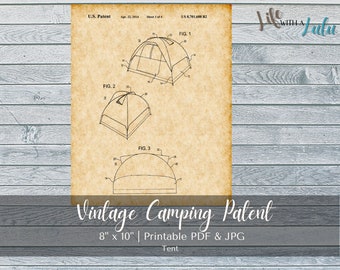 PRINTABLE vintage camping tent patent print - INSTANT DOWNLOAD