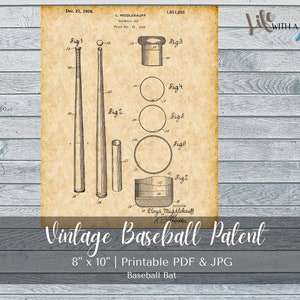 PRINTABLE Vintage Baseball Bat Patent Print - INSTANT DOWNLOAD