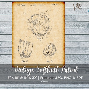 PRINTABLE Vintage Softball Glove Patent Print - INSTANT DOWNLOAD