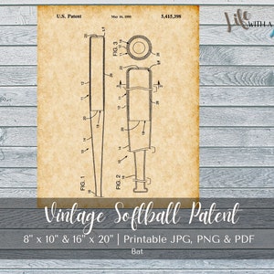 PRINTABLE Vintage Softball Bat Patent Print - INSTANT DOWNLOAD