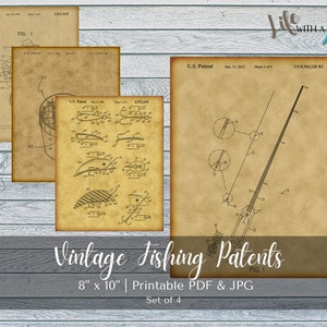 PRINTABLE vintage fishing patent prints set bundle - INSTANT DOWNLOAD