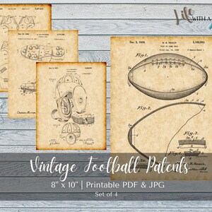 PRINTABLE Vintage Football Patent Prints Set Bundle - INSTANT DOWNLOAD