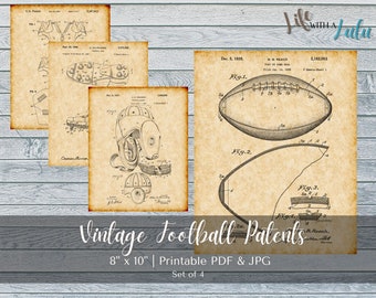 PRINTABLE Vintage Football Patent Prints Set Bundle - INSTANT DOWNLOAD