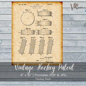 PRINTABLE Vintage Hockey Puck Patent Print - INSTANT DOWNLOAD