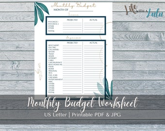 PRINTABLE Monthly Budget Worksheet, PDF & JPG