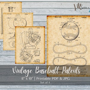 PRINTABLE Vintage Baseball Patent Prints Set Bundle - INSTANT DOWNLOAD