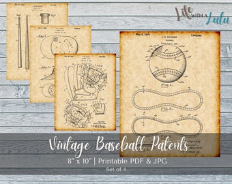 PRINTABLE Vintage Baseball Patent Prints Set Bundle - INSTANT DOWNLOAD