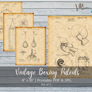 PRINTABLE Vintage Boxing Patent Prints Set Bundle - INSTANT DOWNLOAD