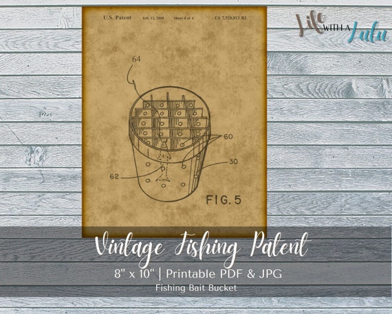 PRINTABLE vintage fishing bait bucket patent print - INSTANT DOWNLOAD