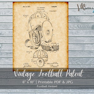 PRINTABLE Vintage Football Helmet Patent Print - INSTANT DOWNLOAD