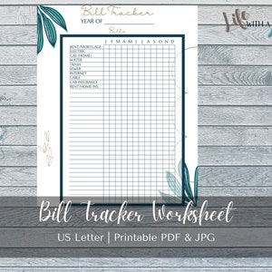 PRINTABLE Bill Tracker Worksheet, PDF & JPG