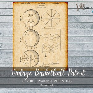 DRUCKBARE Vintage Basketball Ball Patent Druck - INSTANT DOWNLOAD