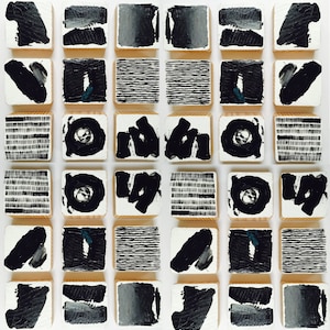 Original Painted Wood Block Wall Art -Abstract Painting Modern Wall Sculpture - Commercial Art Installation - Black & White