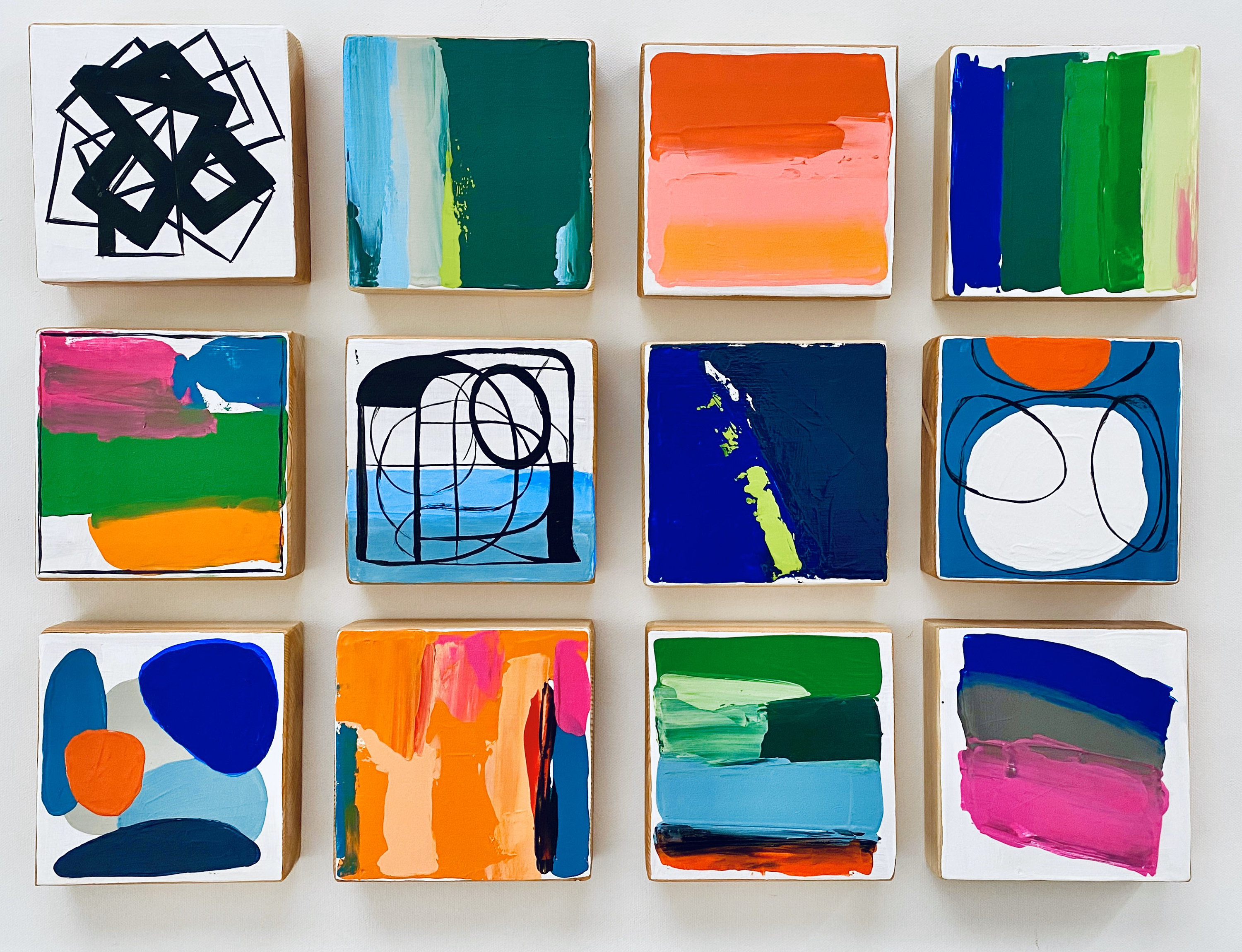 Original Painted Wood Block Wall Art abstract Painting Modern Etsy UK