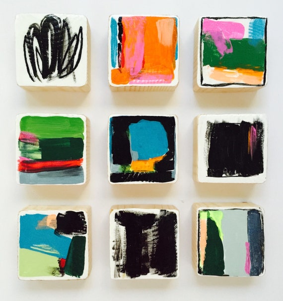 Original Painted Wood Block Wall Art Abstract Painting Etsy