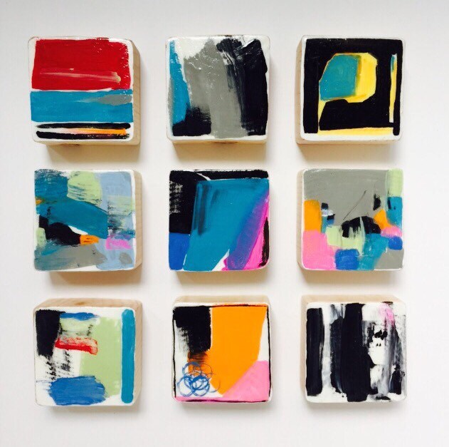 Original Painted Wood Block Wall Art Abstract Painting Modern Etsy