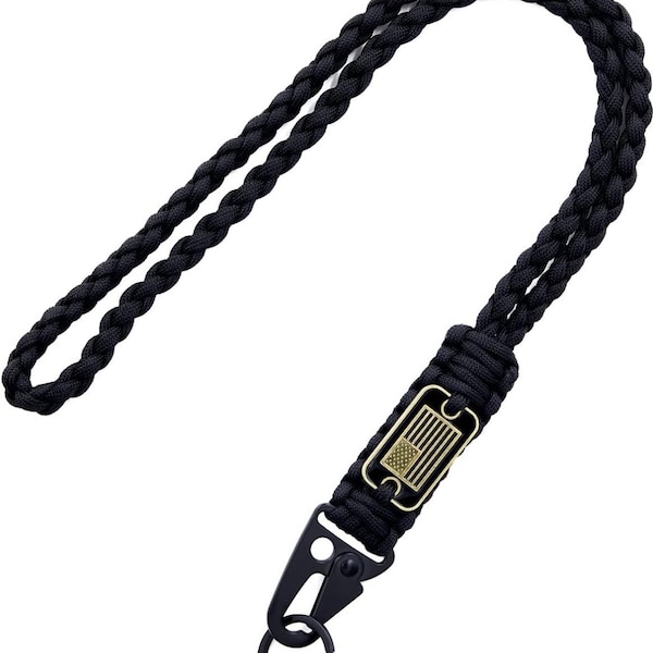 Paracord ID Neck Lanyard badge holder w/ charm flag