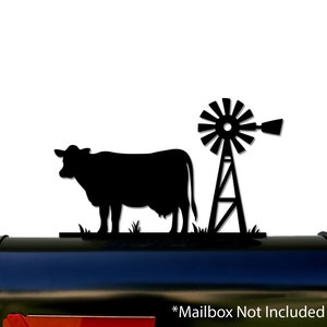 Cow and Windmill Metal Mailbox Topper / Plaque / Sign - Made in USA - Hardware Included
