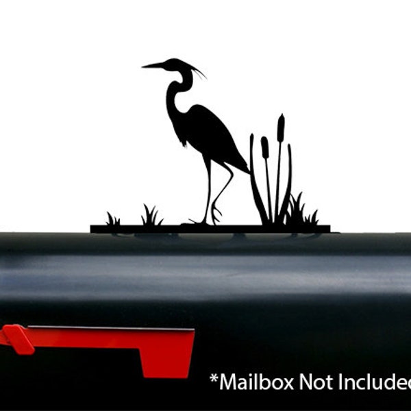 Crane Bird and Cattails Mailbox Topper / Sign - Mounting Hardware Included