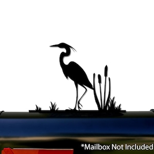 Crane Bird and Cattails Mailbox Topper / Sign - Mounting Hardware Included