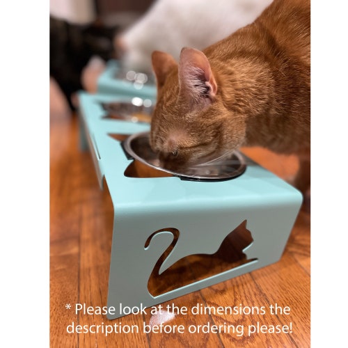 Cat Feeding Station - Elevated and Angled - Comes with Stainless Bowls - Color & Size Choices - Powder Coated Steel - Stand - Feeder