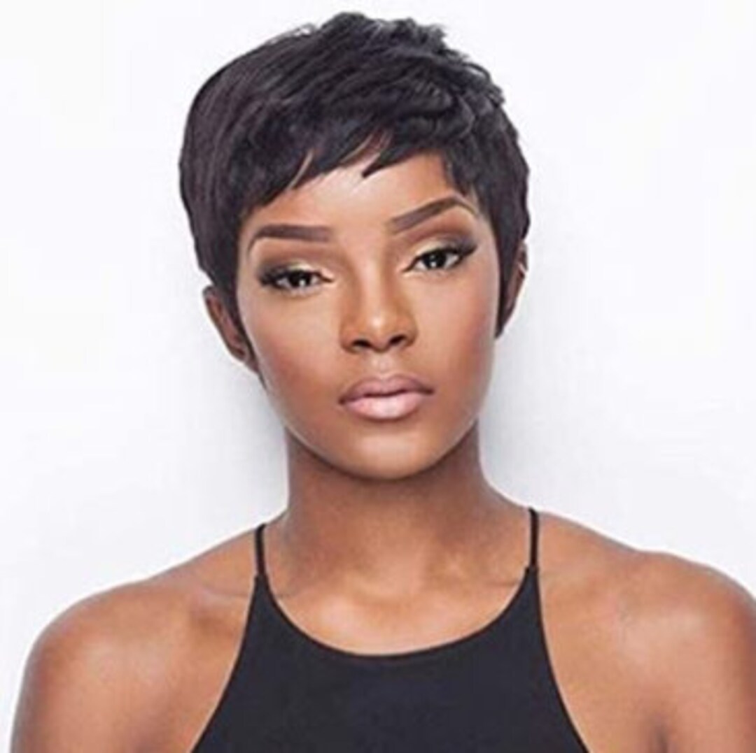 Pixie Boy Cut Black Human Wig Etsy