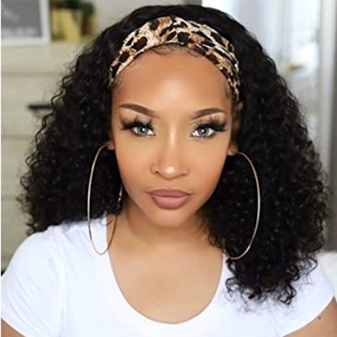 Head Band Wig Inch Deep Wave Curly Human Hair Wig Etsy