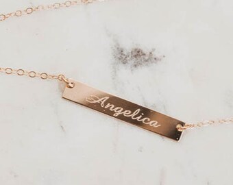 Name Necklace, Personalized Engraved Bar Necklace, Signature Necklace, Date Necklace, Gifts For Her, Gold Bar Necklace, Dainty Necklace