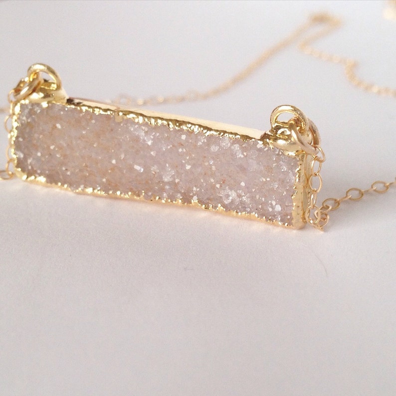 Christmas Gift Ideas Druzy Agate,Gold Necklace Electroplated Druzy Druzy Bar Necklace Natural Druzy Quartz Necklace 14k Gold Filled