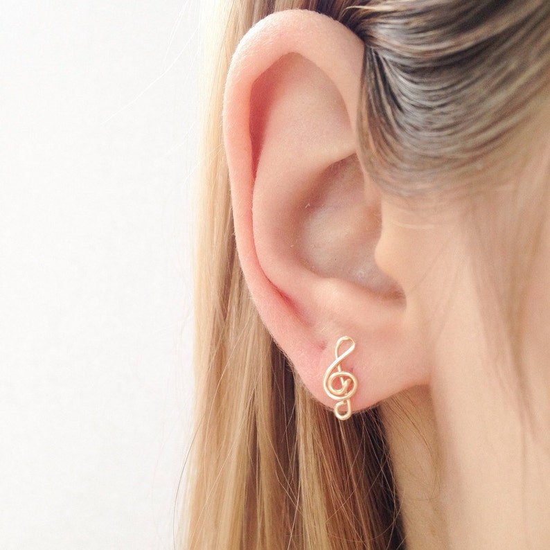Music Note Earrings Treble Clef Earrings Gold Stud Earrings Etsy