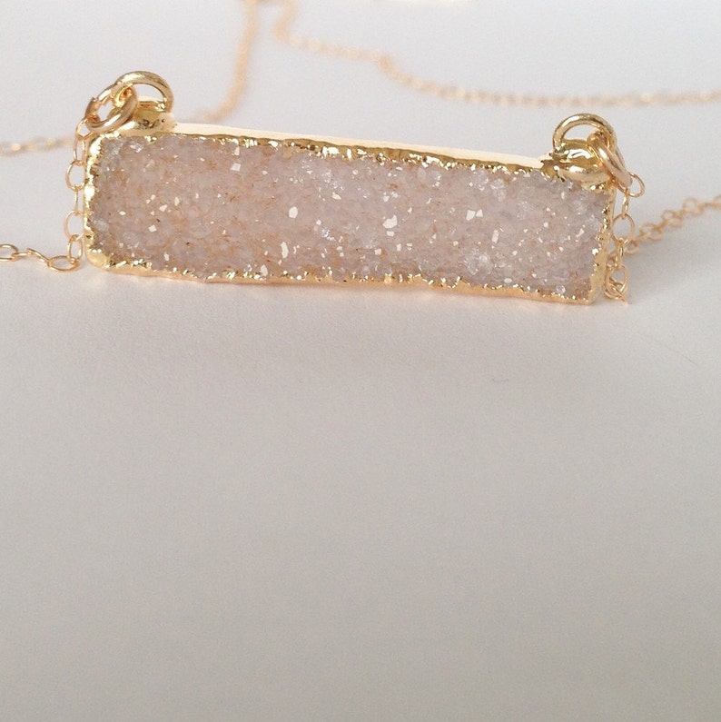 Christmas Gift Ideas Druzy Agate,Gold Necklace Electroplated Druzy Druzy Bar Necklace Natural Druzy Quartz Necklace 14k Gold Filled