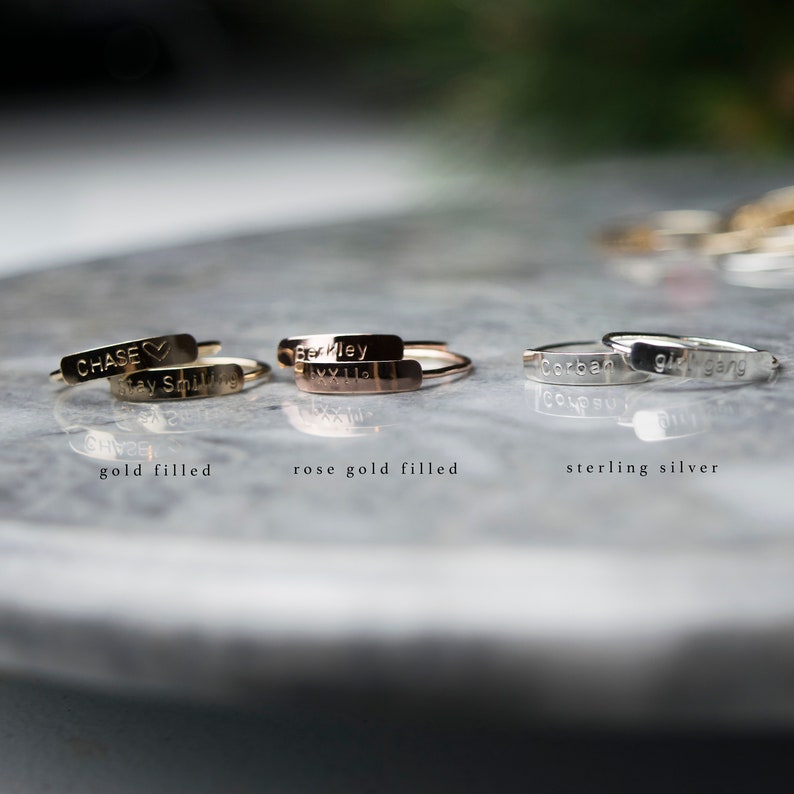 Personalized Bar Ring, Dainty Name Ring, Stacking Rings, Custom Ring, Engraved Ring, Roman Numeral Ring, Date Ring, Gifts For Her image 4