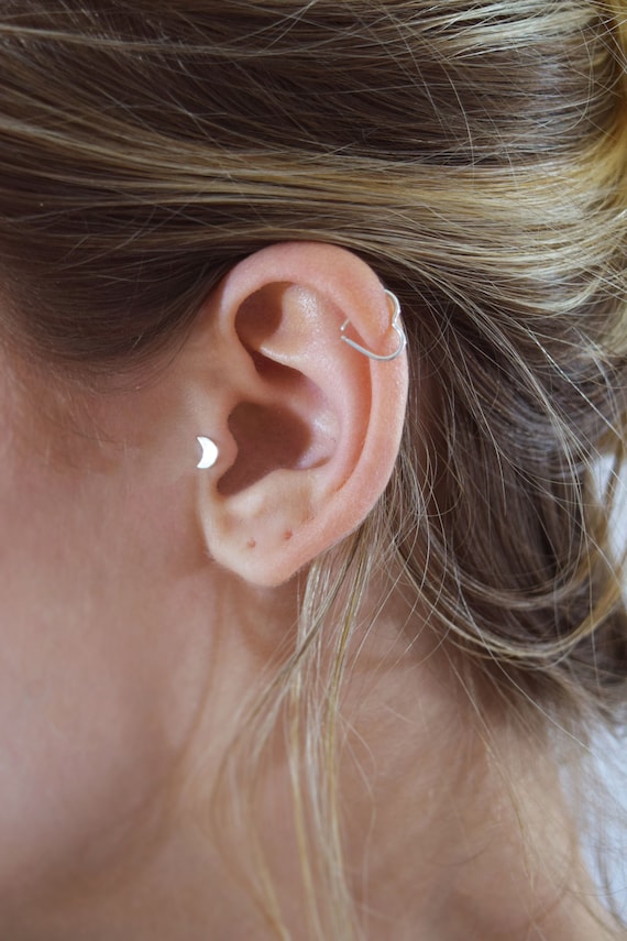 Crescent moon tragus earring deals