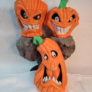 Set of 3 Halloween Jack-o-Lanterns, Spooky Fall Decor, Unique Pumpkin Set, 3D Printed Decorations, Halloween Decorations, Jack O&#39;Lantern