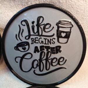 Set of 4 - Drink Coasters, Housewarming Gift, Coffee Lover Gift, Bar Accessories, Home Decor - Life Begins After Coffee Coasters